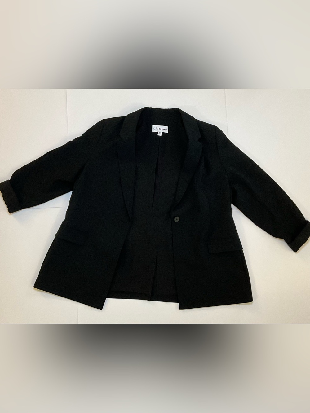 The Drop Black Oversized Boyfriend Blazer Ruched Sleeve Jacket XXL - Picture 3 of 5